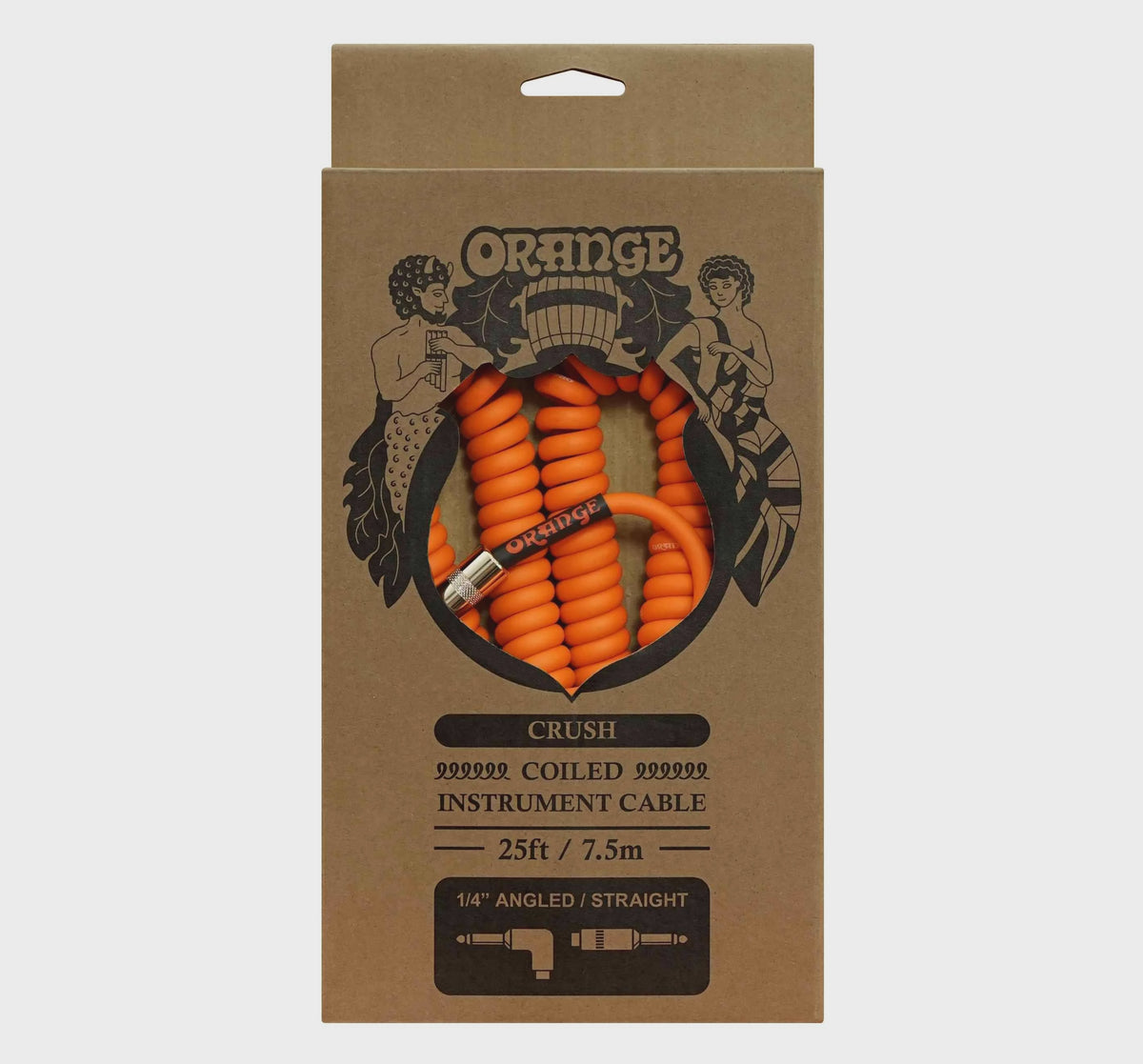 Orange 25ft Coiled Instrument Cable RA-Straight