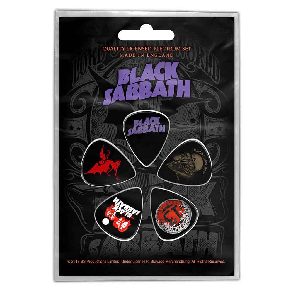 Black Sabbath Logos Picks 5 Pack - Picks available at Foulds Guitars Derby
