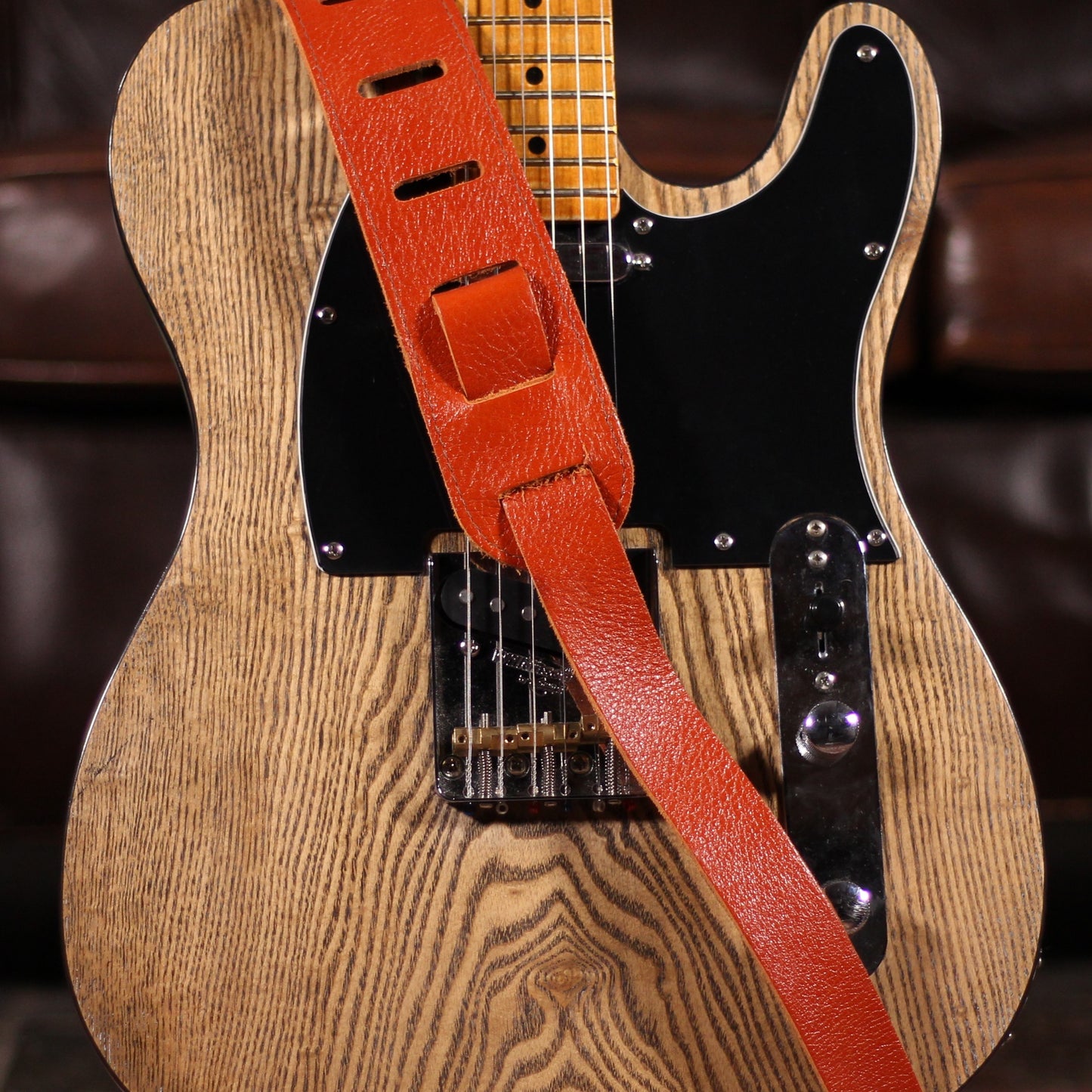 Stones Deluxe XL Leather Strap Orange - Straps available at Foulds Guitars Derby