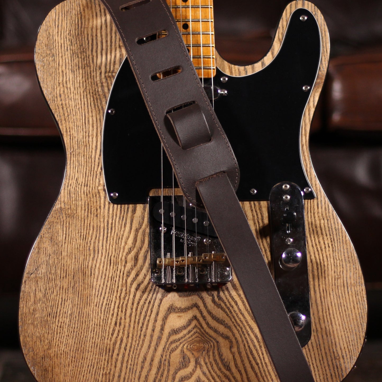 Stones Deluxe XL Leather Strap Brown - Straps available at Foulds Guitars Derby