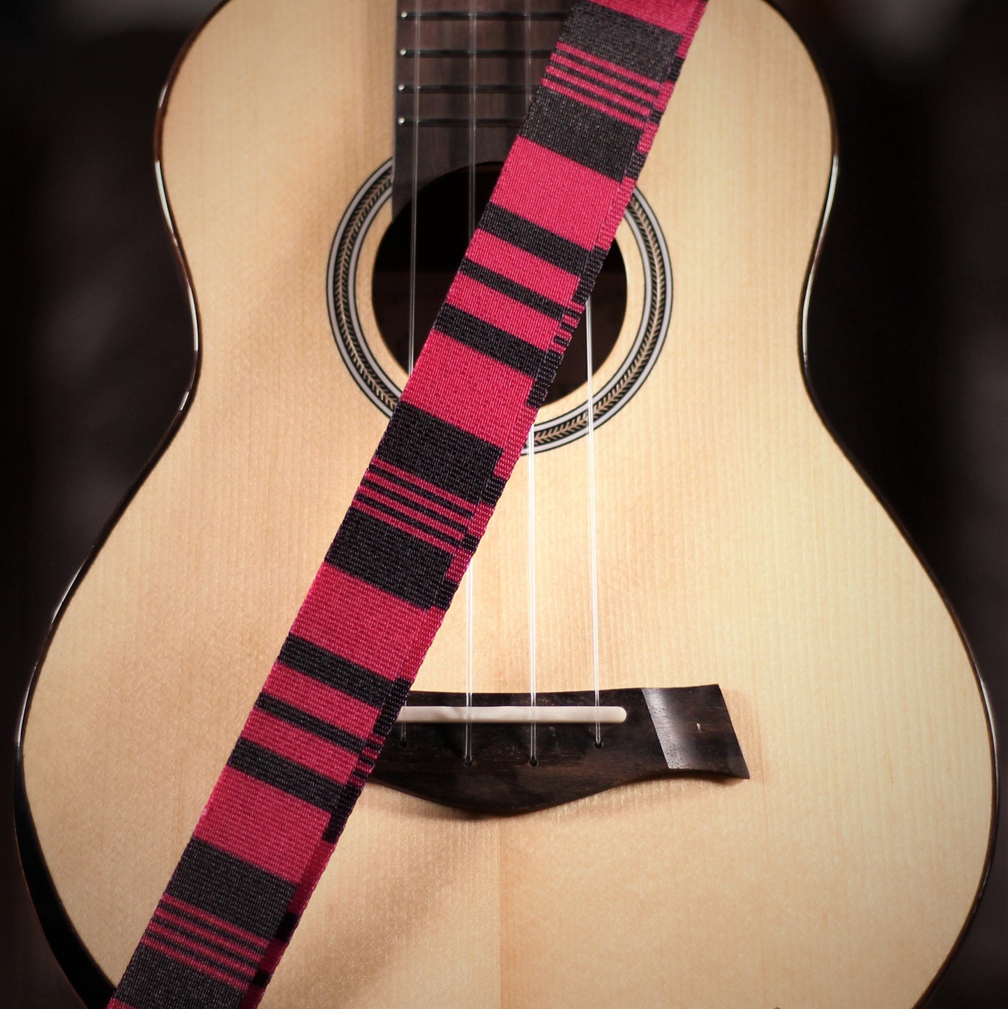 Leathergraft Black/Pink Stripes Uke Strap - Straps available at Foulds Guitars Derby