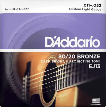 D'Addario EJ13 11-52 Custom Light, 80/20 Bronze