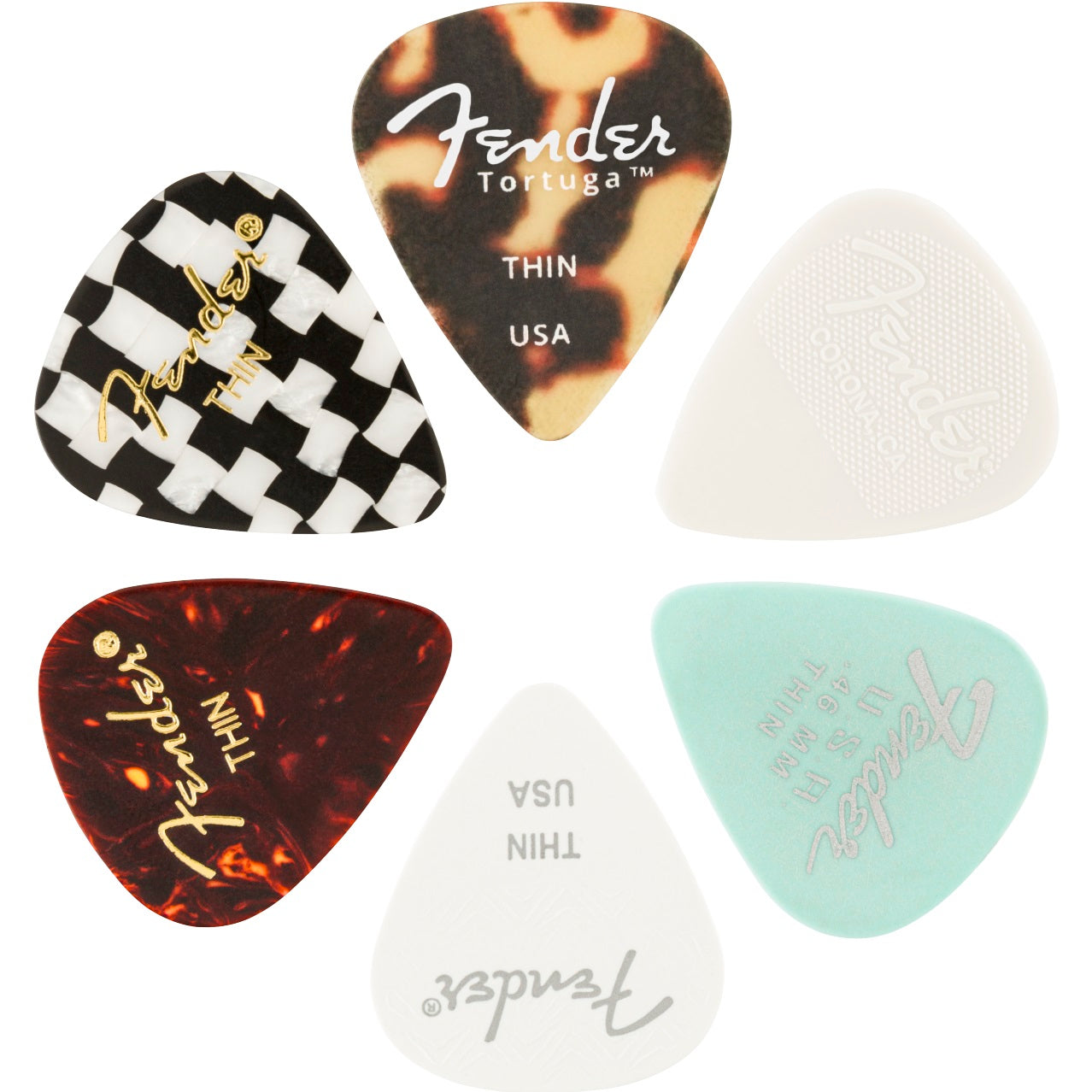 Fender 351 Material Medley Picks Thin (6) - Picks available at Foulds Guitars Derby