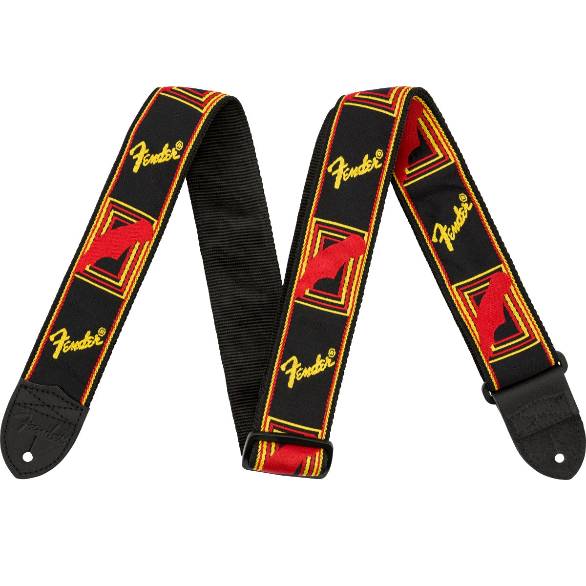 Fender Mono Strap Black/Yellow/Red - Straps available at Foulds Guitars Derby
