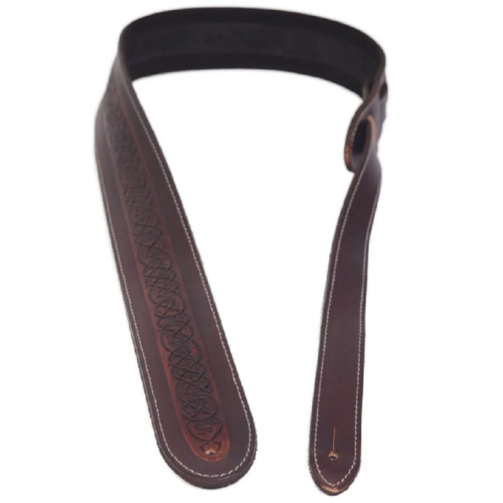 Leathergraft Celtic Embossed Brown Strap - Straps available at Foulds Guitars Derby