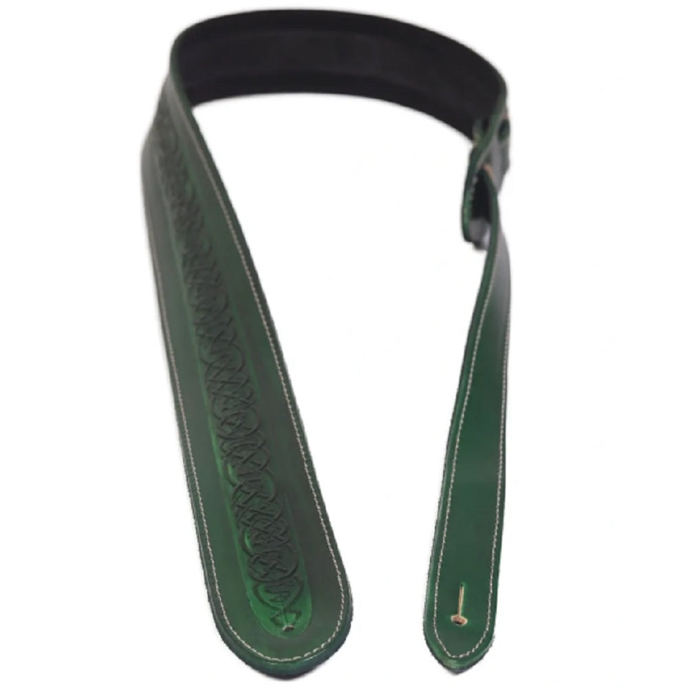 Leathergraft Celtic Embossed Green Strap - Straps available at Foulds Guitars Derby