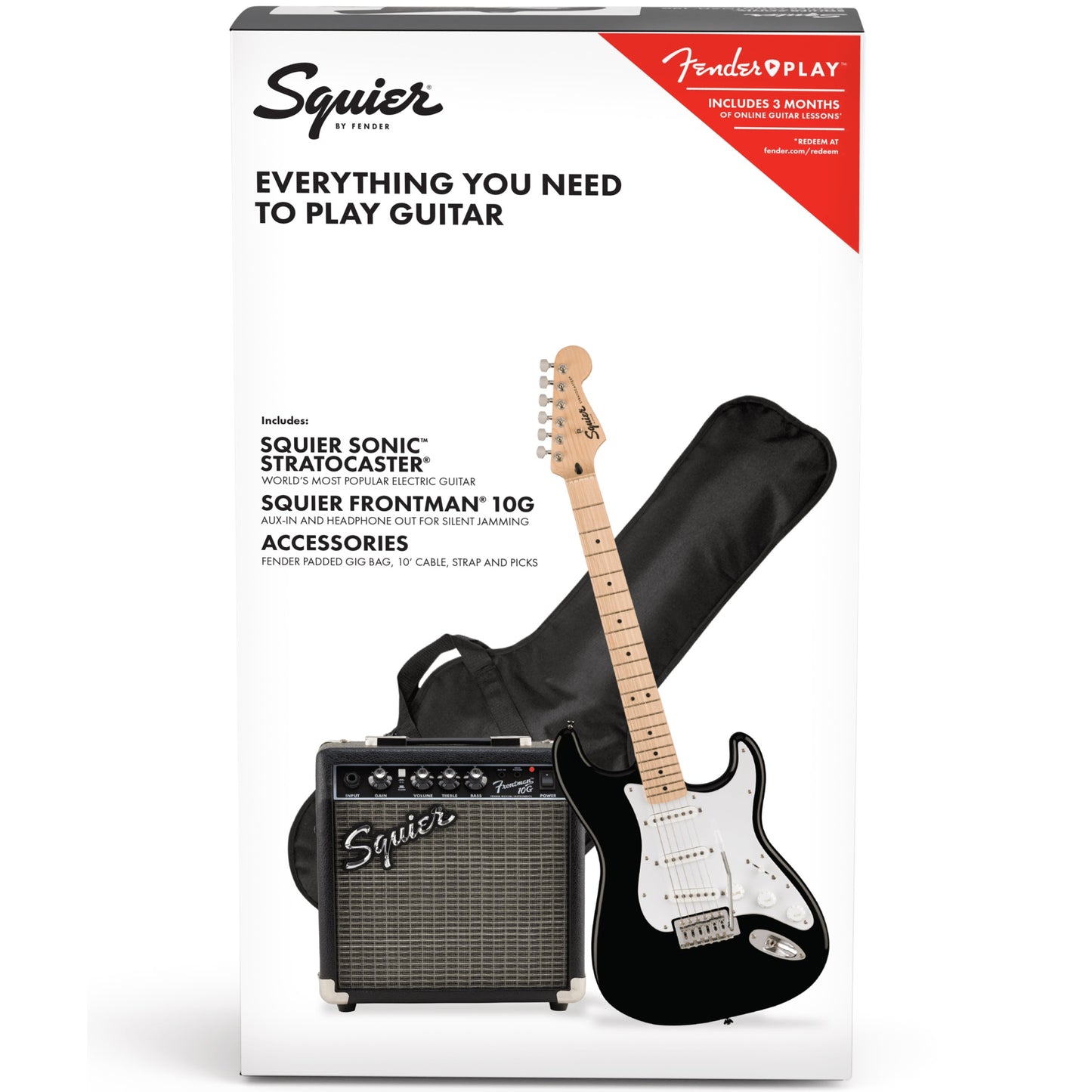 Squier Sonic Strat BLK 10G Pack - Electric Guitars available at Foulds Guitars Derby