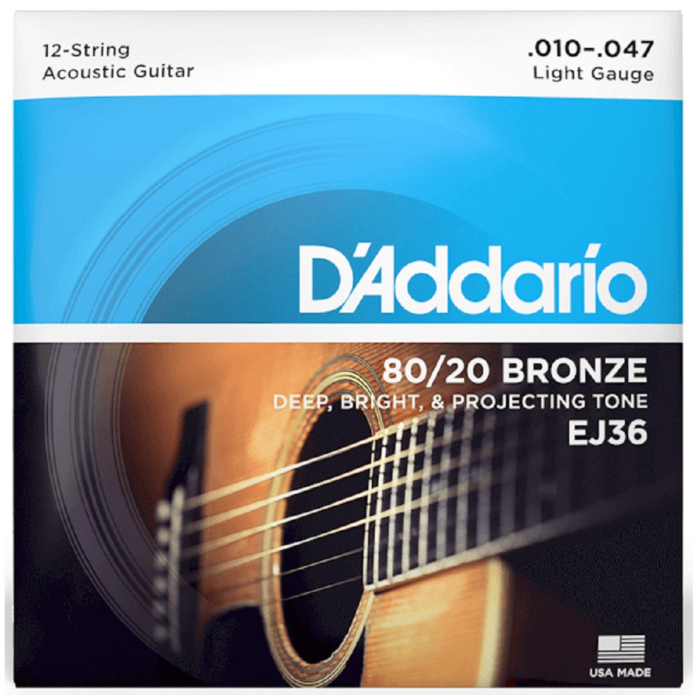 D'Addario EJ36 80/20 Bronze 12-String 10-47 - Acoustic Guitar Strings available at Foulds Guitars Derby