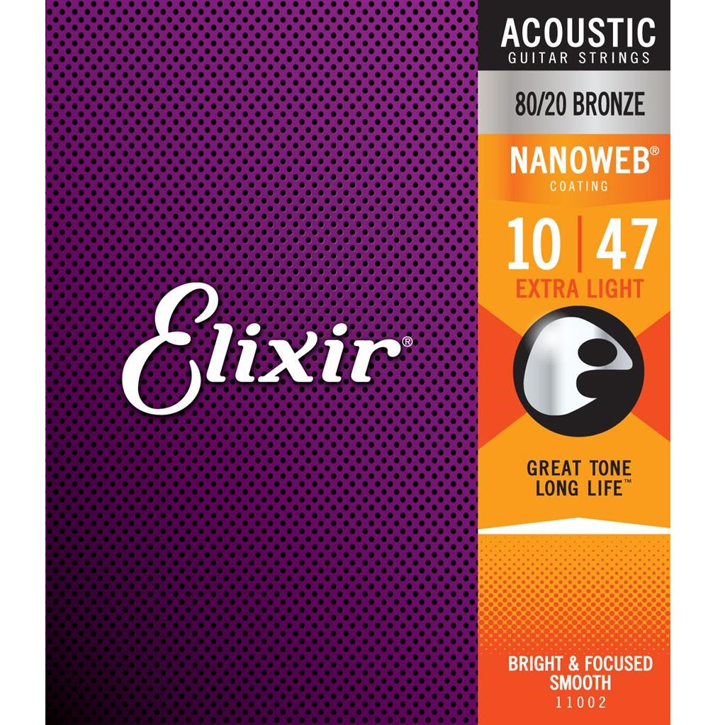 Elixir 80/20 Bronze Nanoweb 11002 10-47 - Acoustic Guitar Strings available at Foulds Guitars Derby