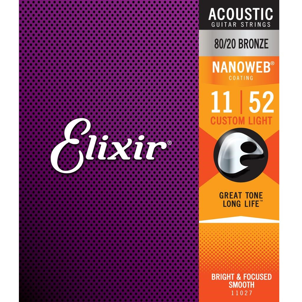 Elixir 80/20 Bronze Nanoweb 11027 11-52 - Acoustic Guitar Strings available at Foulds Guitars Derby