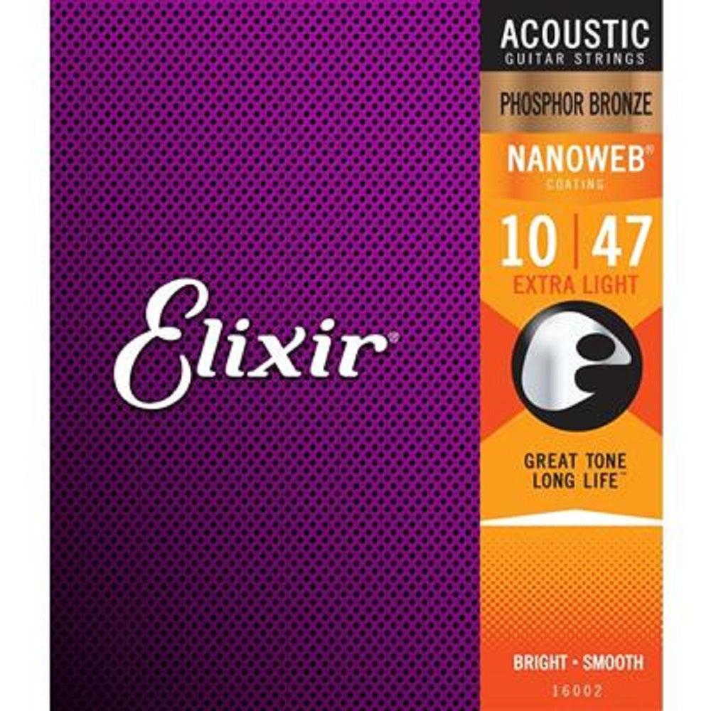 Elixir Phosphor Bronze Nanoweb 16002 10-47 - Acoustic Guitar Strings available at Foulds Guitars Derby