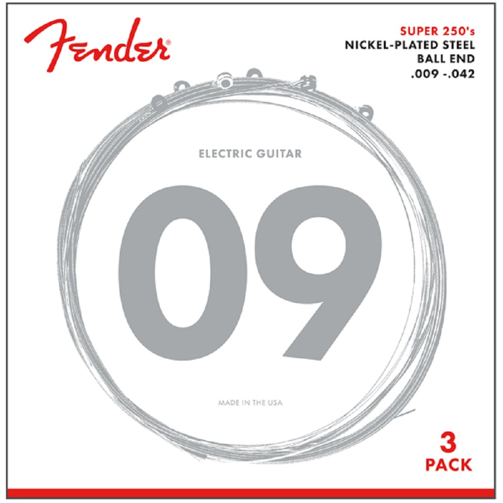 Fender Super 250L 9-42 3-Pack - Electric Guitar Strings available at Foulds Guitars Derby