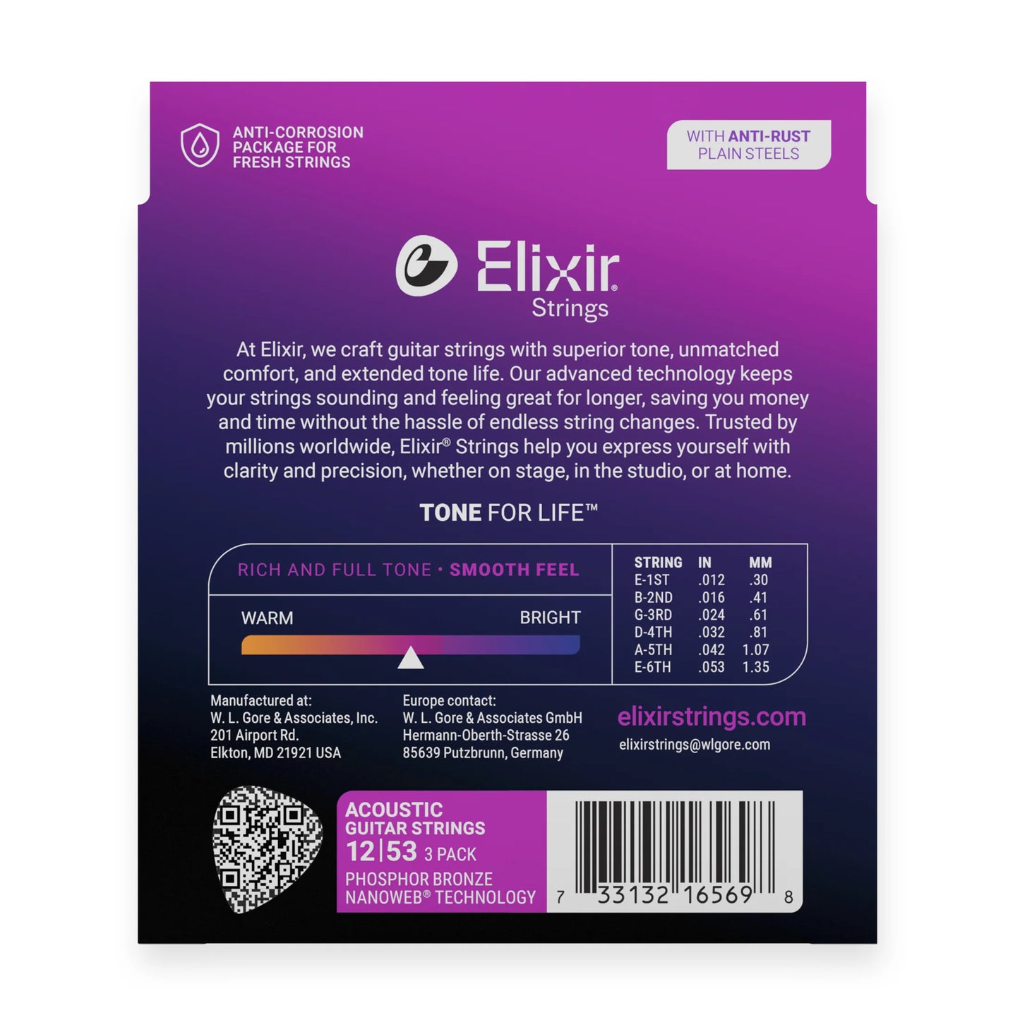 Elixir 3 Pack Nanoweb Phosphor Bronze Light 12-53