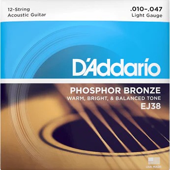 D'Addario EJ38 10-47 Light 12-String, Phosphor Bronze