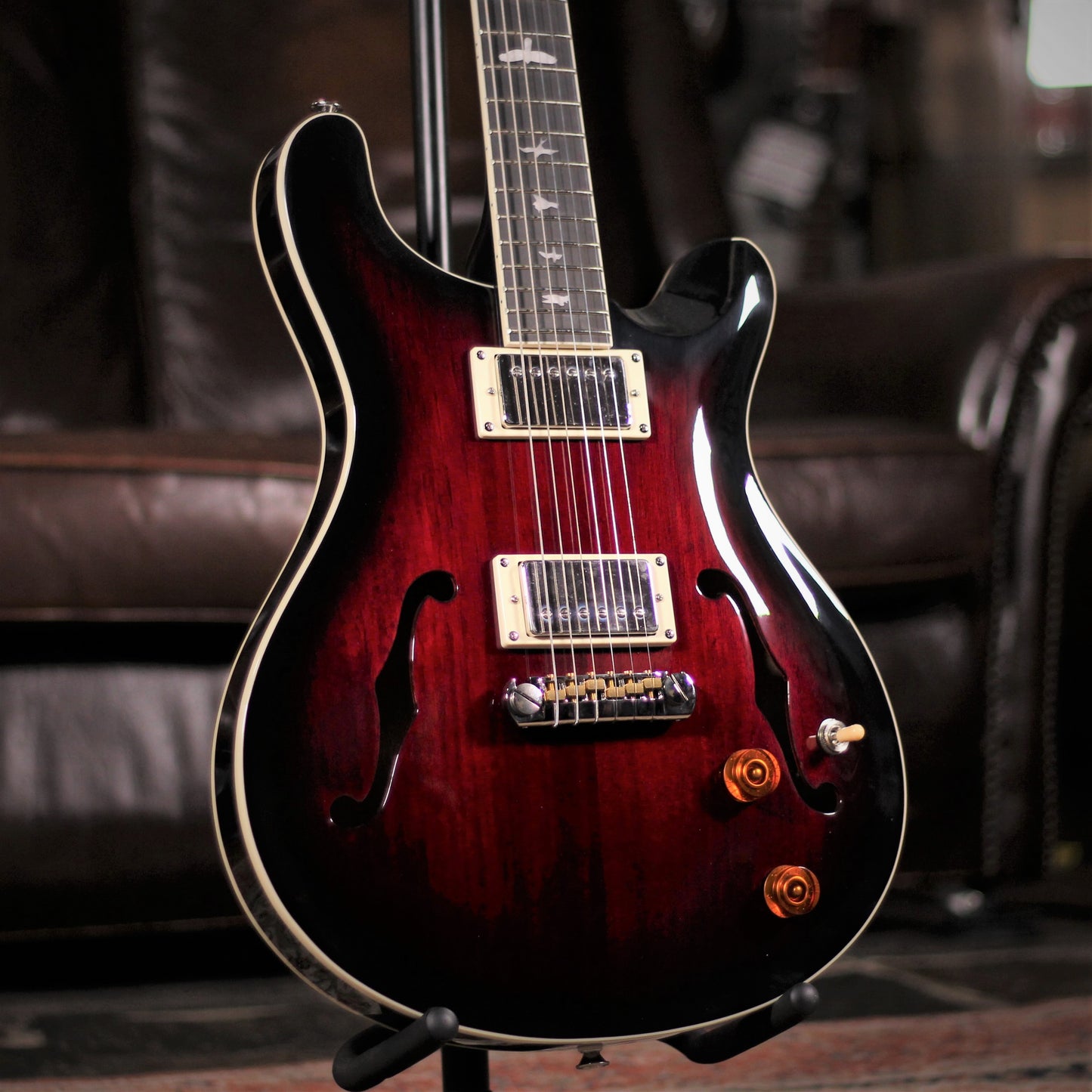 PRS Hollowbody STD Fire Red angled